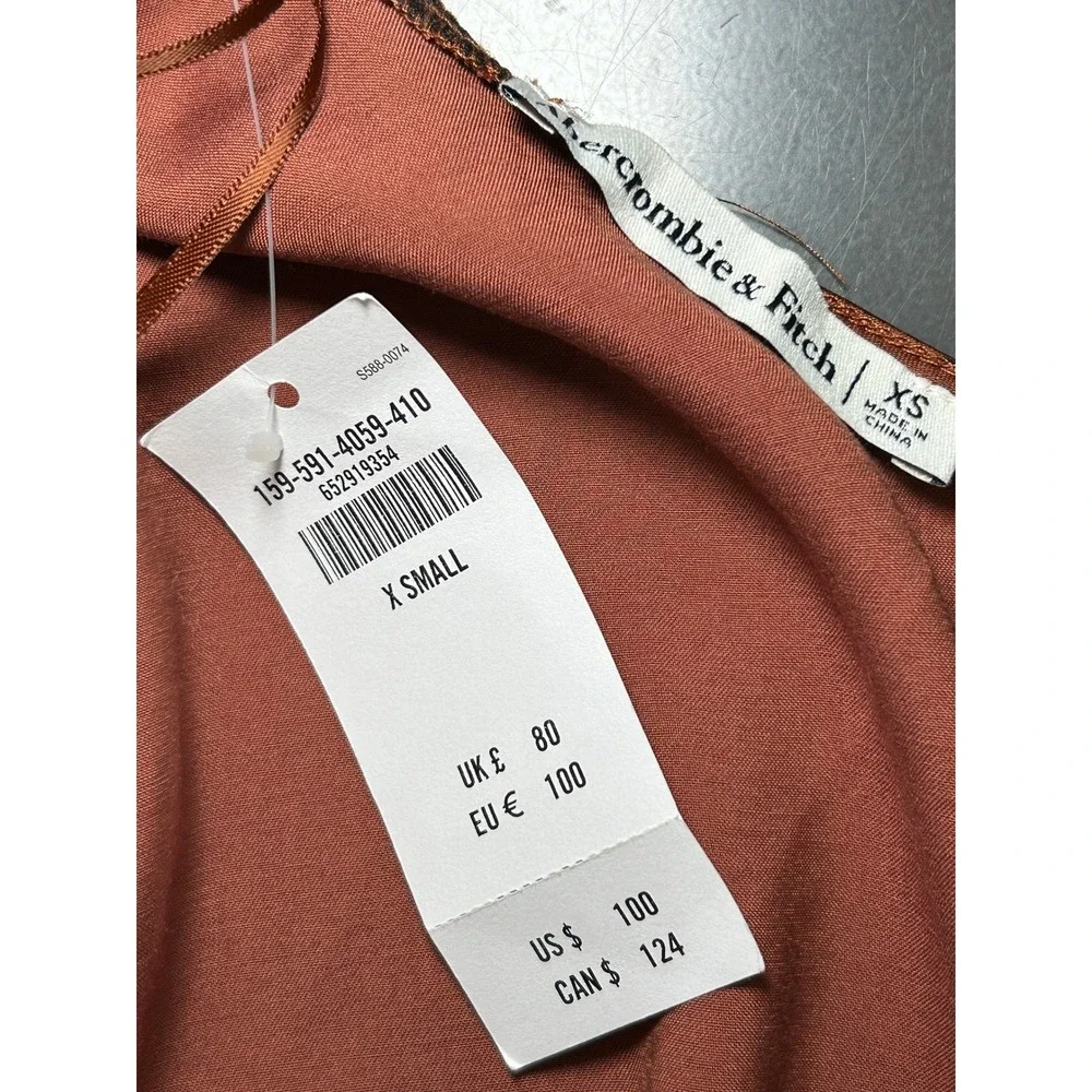 NWT Abercrombie & Fitch Satin Brown Black Lace Trim Slip Midi Dress XS Party - Picture 6 of 8